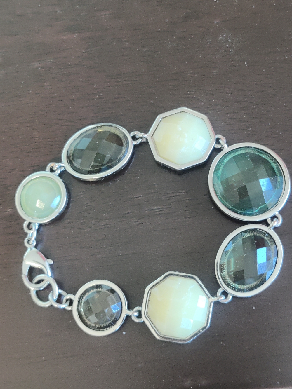 Green/Blue/Grey/Cream Faceted Stone Link Bracelet - Women Jewelry